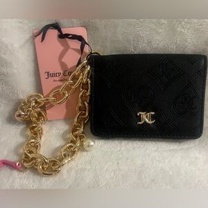 Juicy Couture Black Card Wallet with Gold Chain & Charms